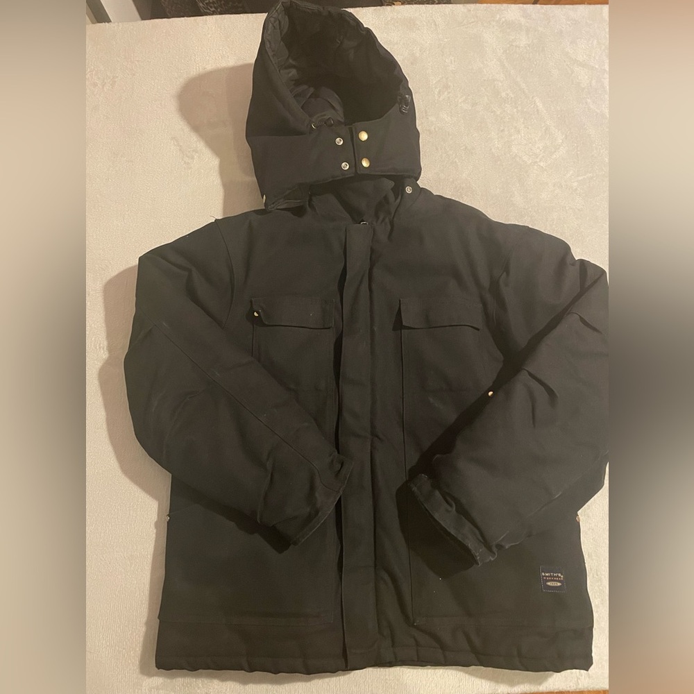 Smiths Workwear Heavy Canvas Coat Mens Large Hooded Quilted Lining Black